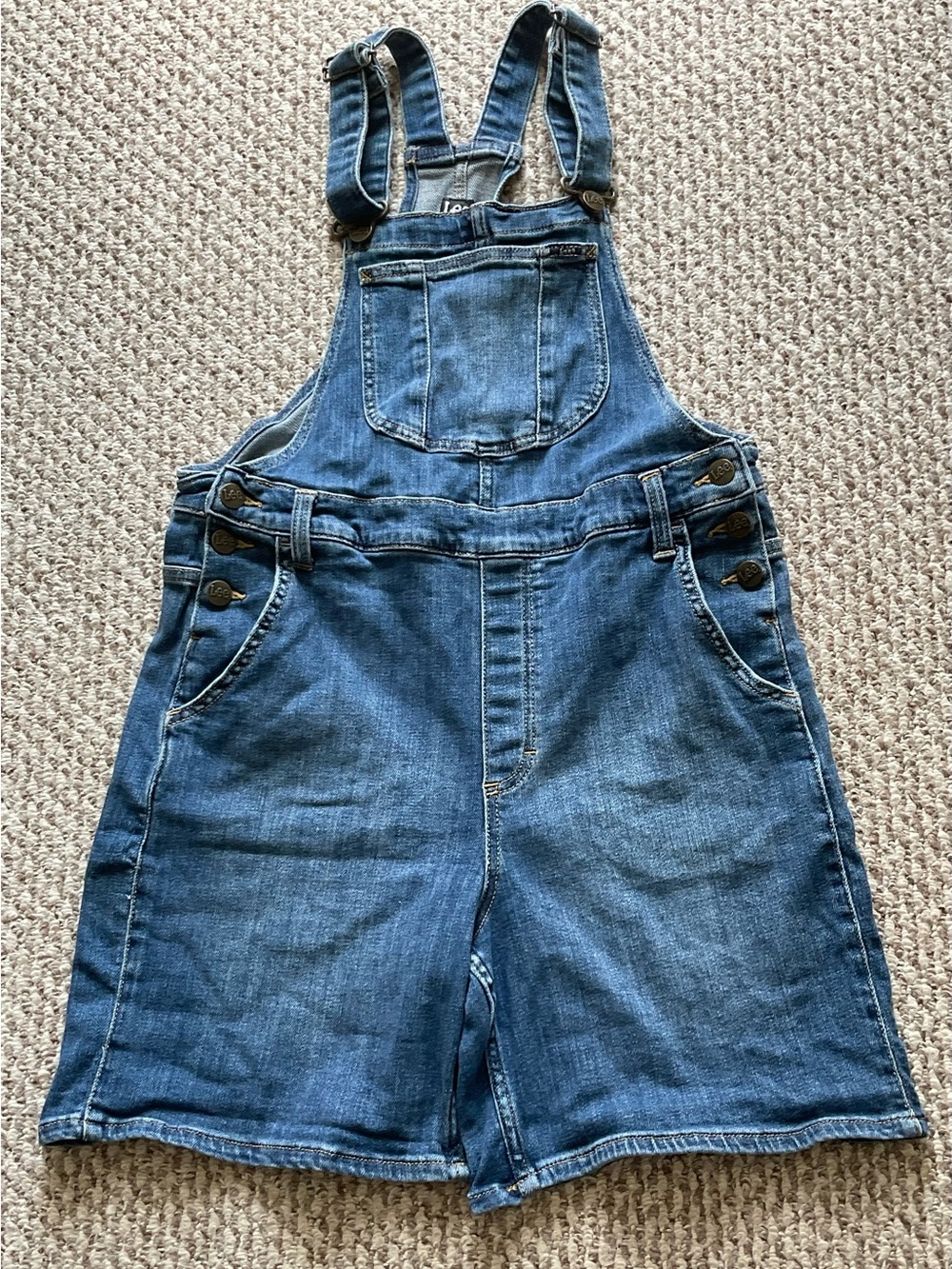 LEE Denim Blue Overall Shorts  w/ Side Pockets/Adjustable Straps - Size Medium
